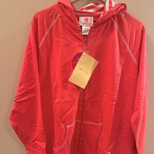 Quacker Factory jeweled zip up Large NWT rhinestones  embroidered frog